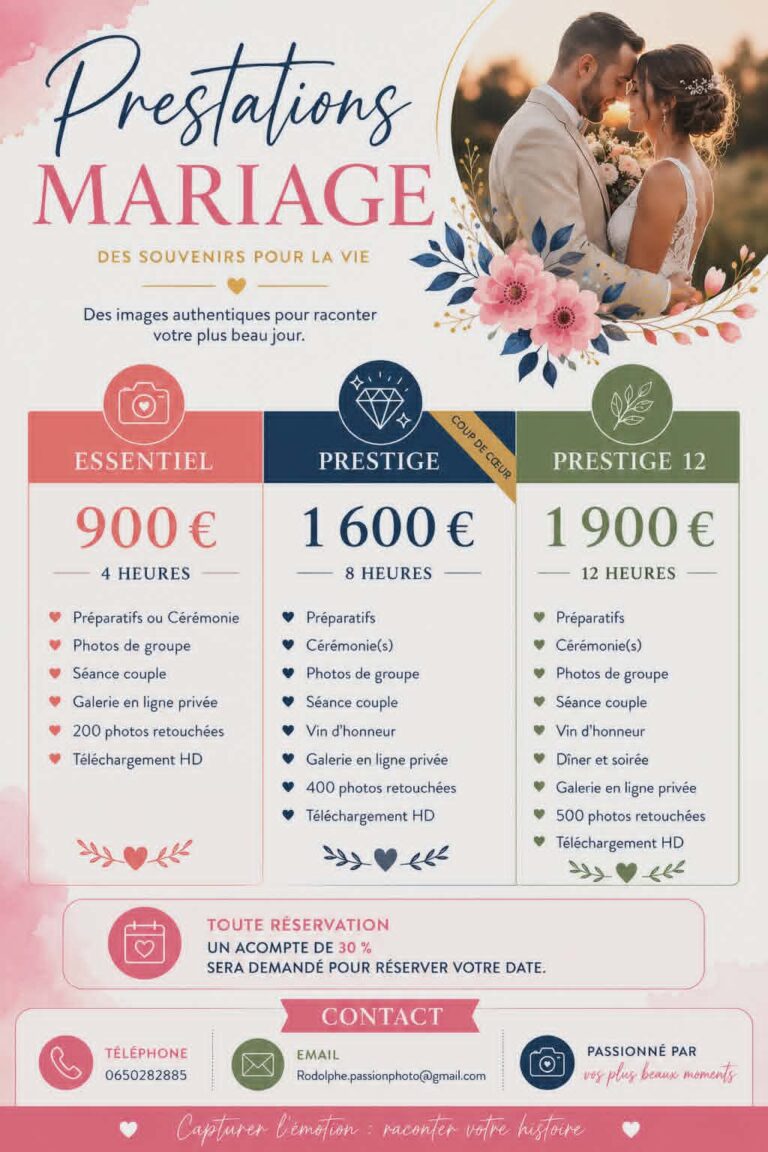 Tarifs pour les mariages