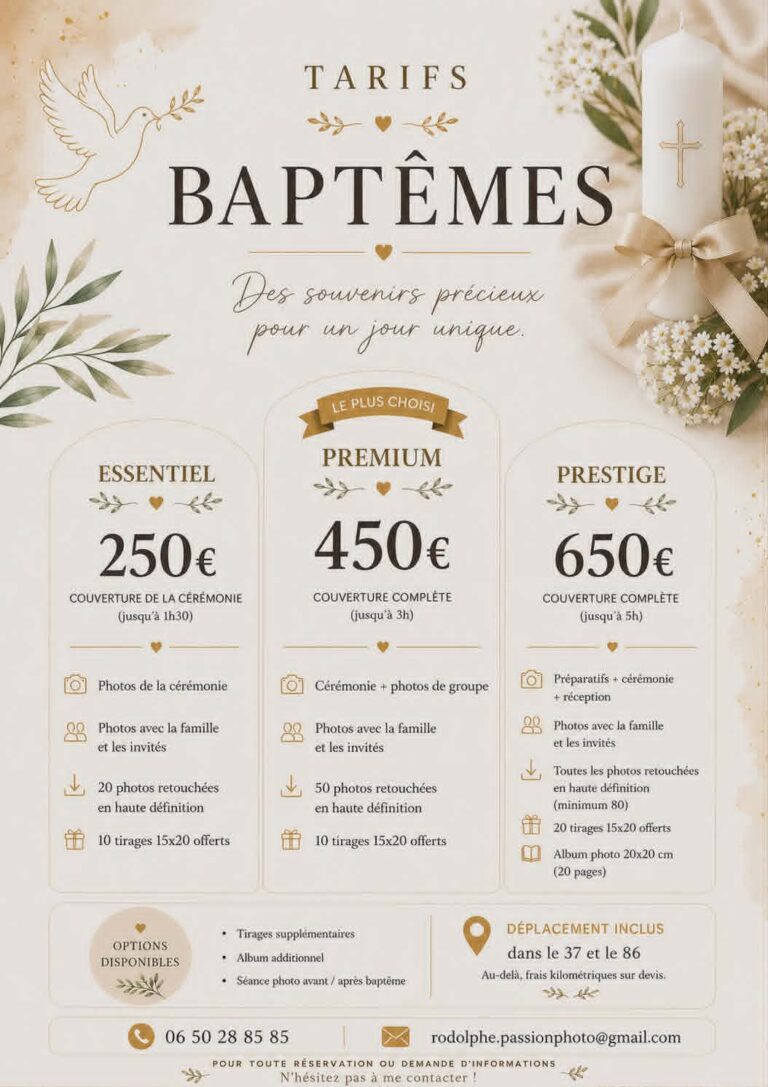 Tarifs pour les baptêmes